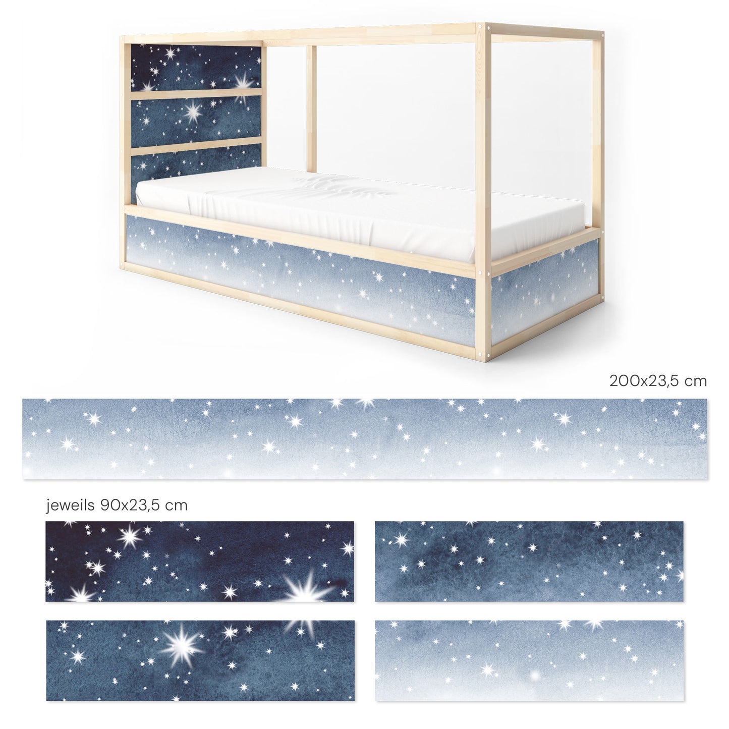 Bettaufkleber Set für IKEA Kura - Aquarell Sterne