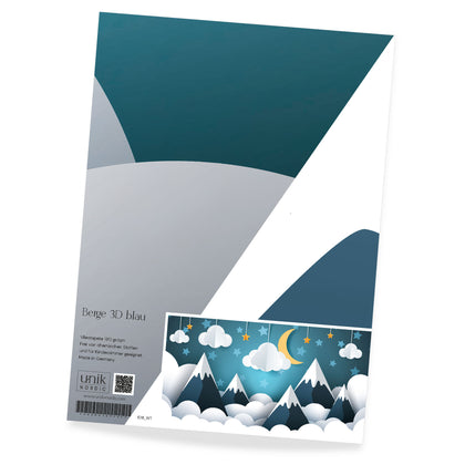 Muster Kindertapete Berge 3D blau