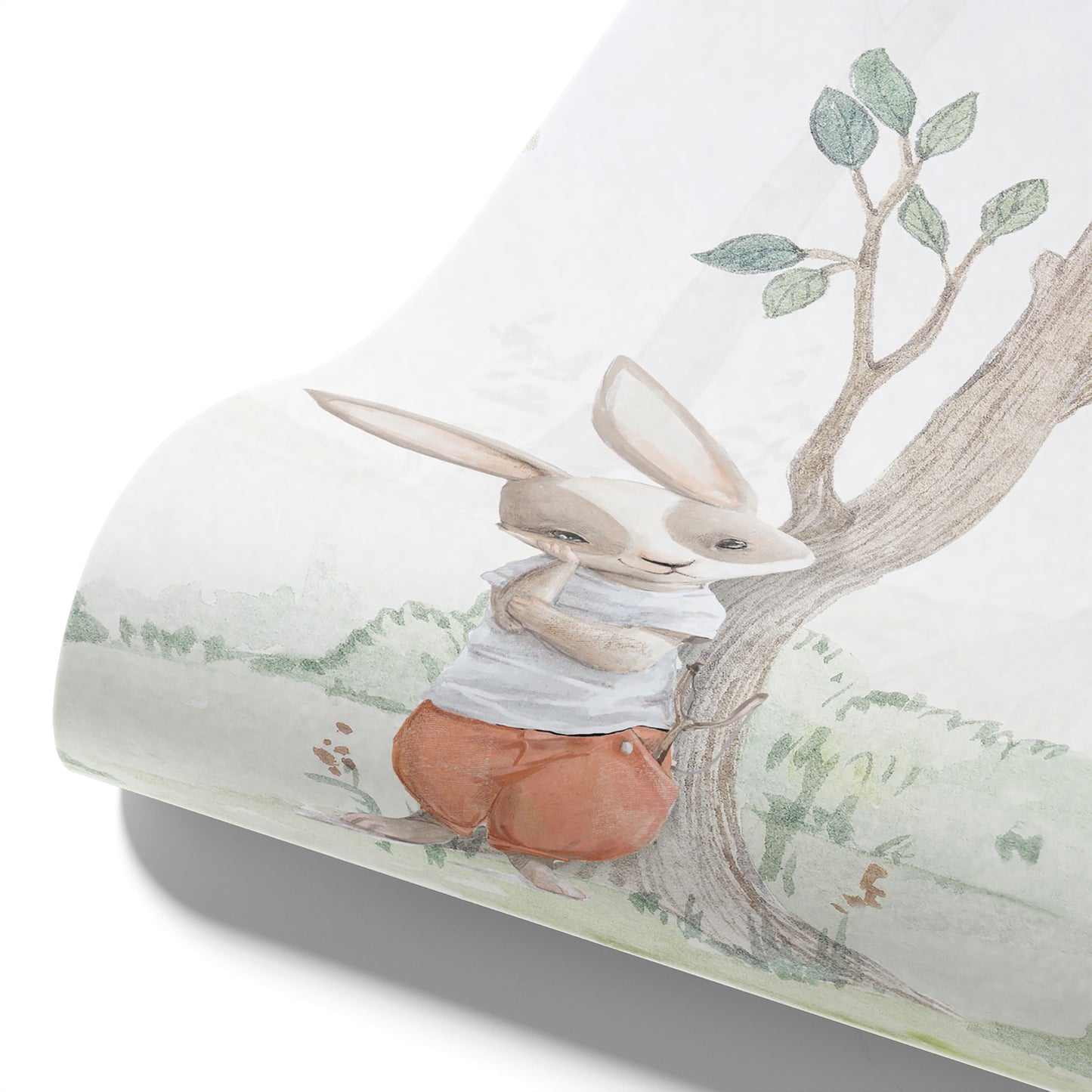 Papier peint enfant forêt de bouleaux aquarelle avec des lapins