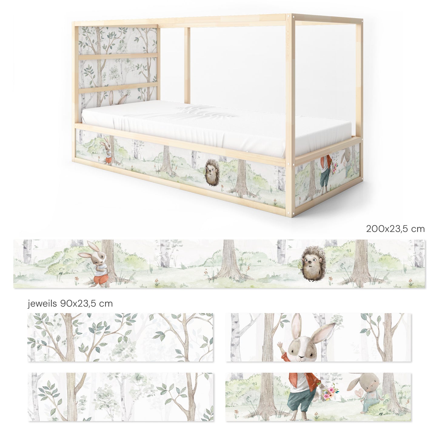 Bettaufkleber Set für IKEA Kura - Birkenwald mit Hasen