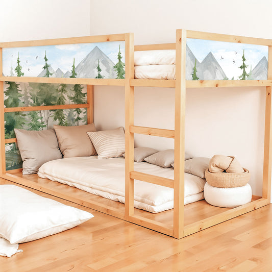 Bettaufkleber Set für IKEA Kura - Tannenwald Aquarell