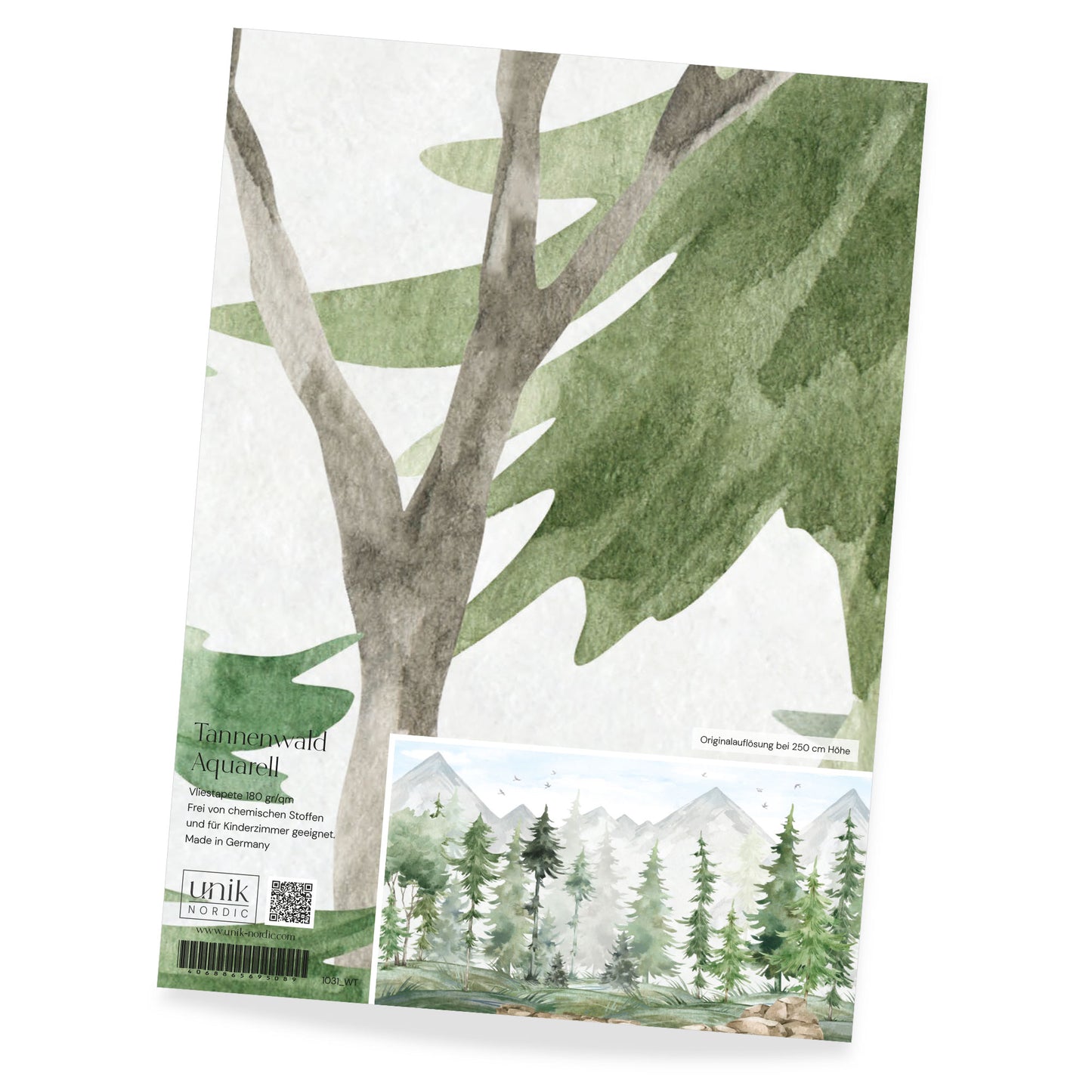 Muster Kindertapete Tannenwald Aquarell