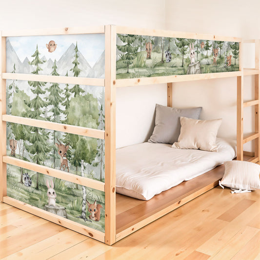 Bettaufkleber Set für IKEA Kura - Tannenwald mit Tieren