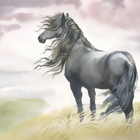 Children's wallpaper horse with landscape