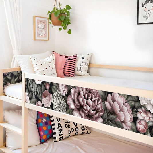 Bettaufkleber Set für IKEA Kura - Pfingstrosen Dunkel