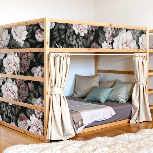 Bettaufkleber Set für IKEA Kura - Pfingstrosen Hell