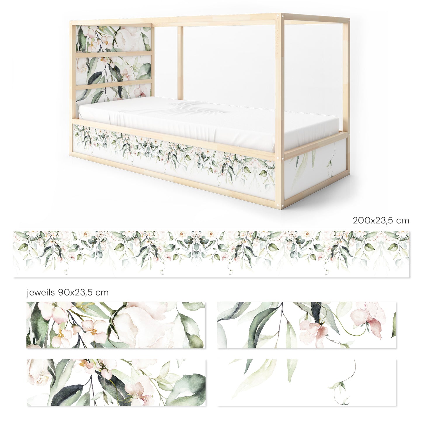 Bettaufkleber Set für IKEA Kura - Flower Border