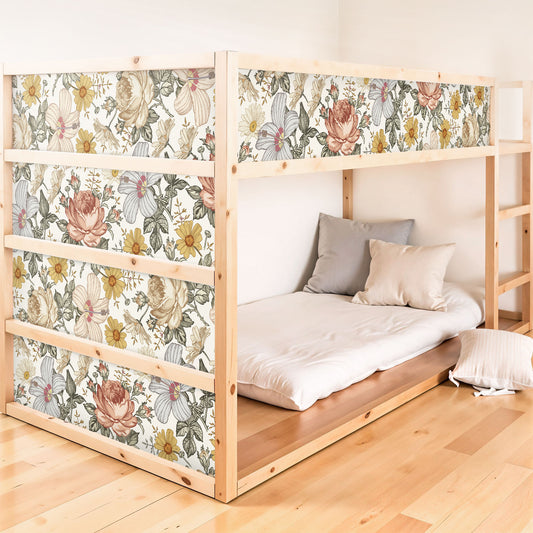 Bettaufkleber Set für IKEA Kura - Vintage Blumen