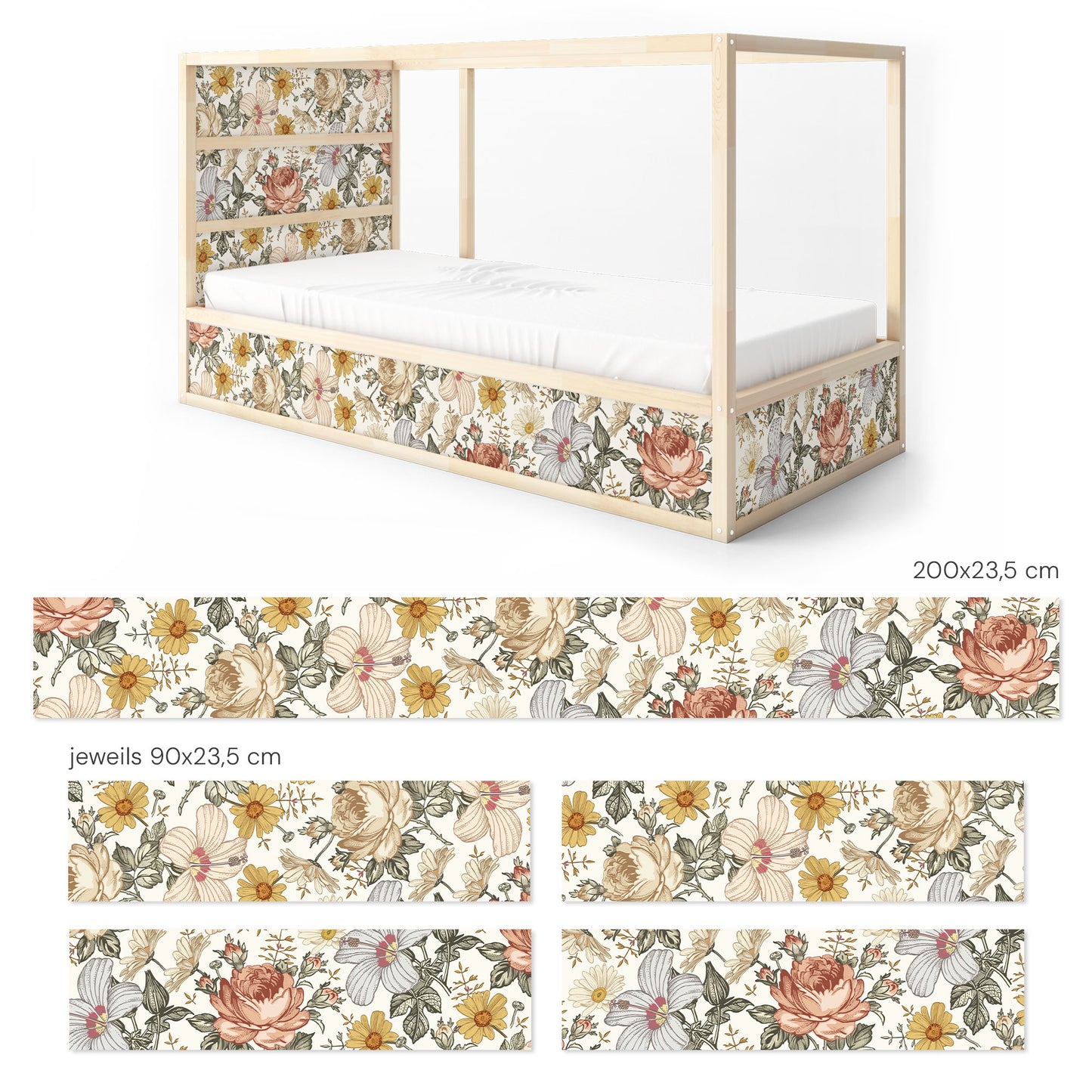 Ensemble d’autocollants de lit IKEA Kura - fleurs vintage