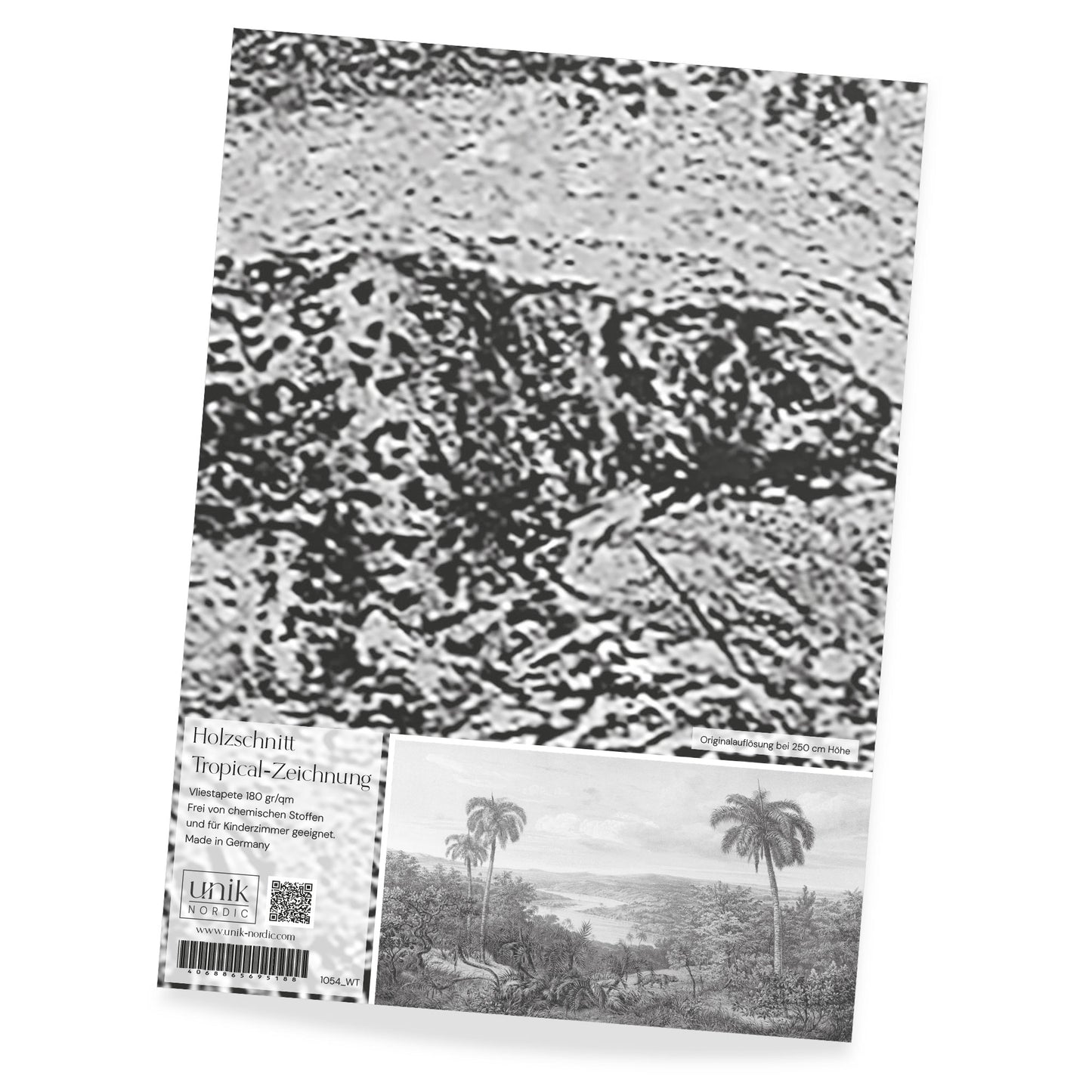 Papier peint photo motif gravure sur bois dessin tropical
