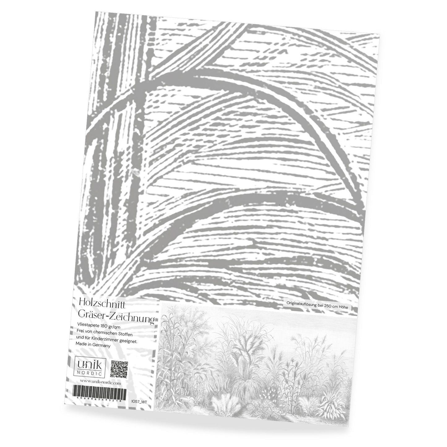 Muster Fototapete Holzschnitt Gräser-Zeichnung