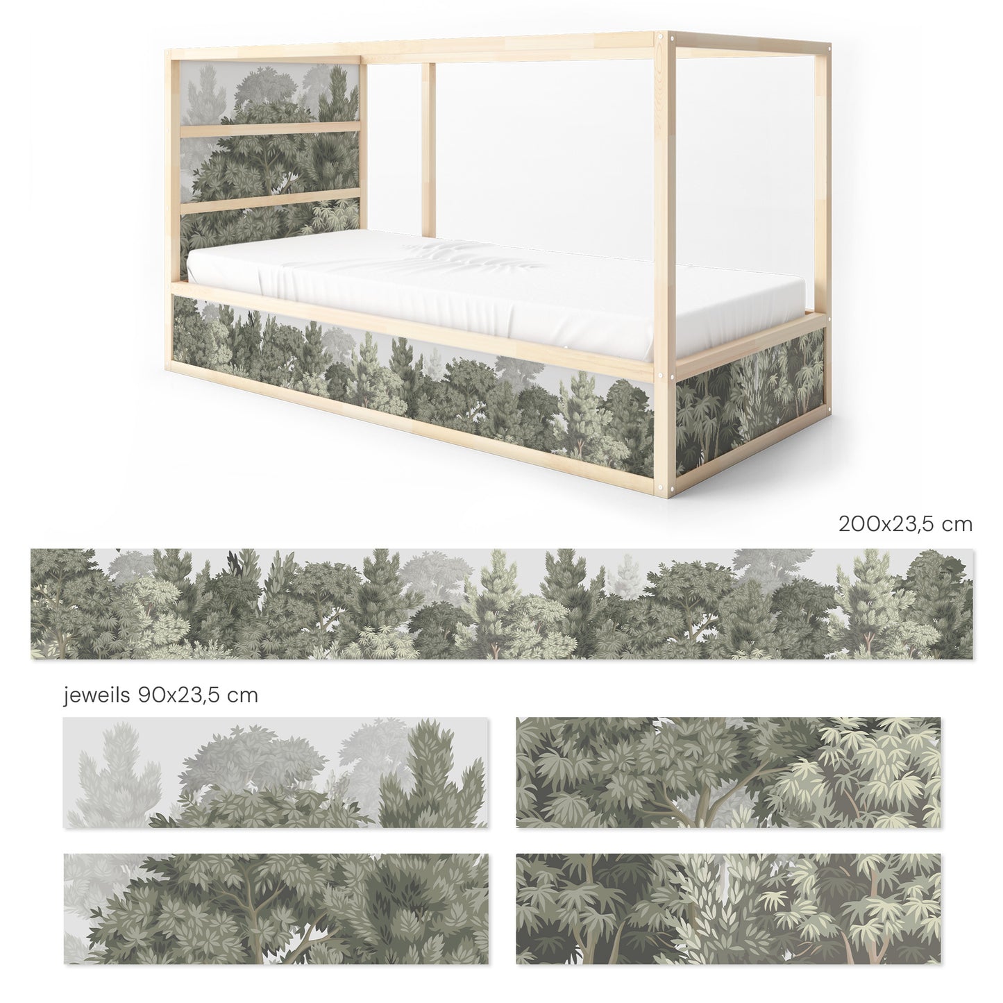 Bettaufkleber Set für IKEA Kura - Wald pastell