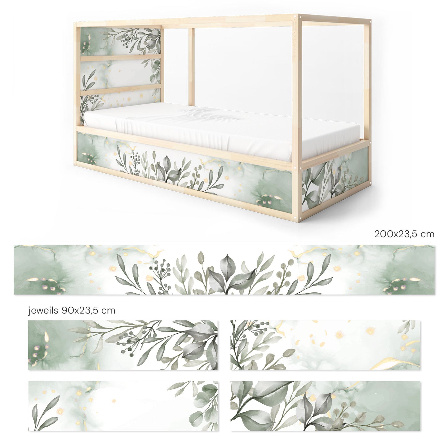 Ensemble d’autocollants de lit IKEA Kura - Aquarelle d’eucalyptus