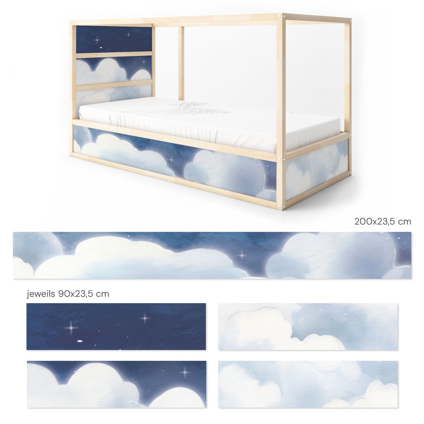 Bettaufkleber Set für IKEA Kura - Wolkenhimmel