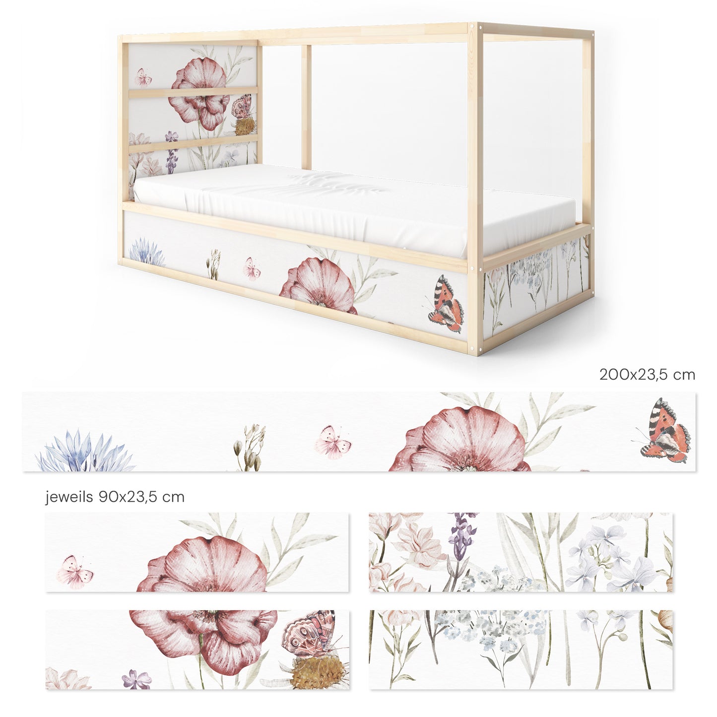 Bettaufkleber Set für IKEA Kura - Schmetterlingsgarten