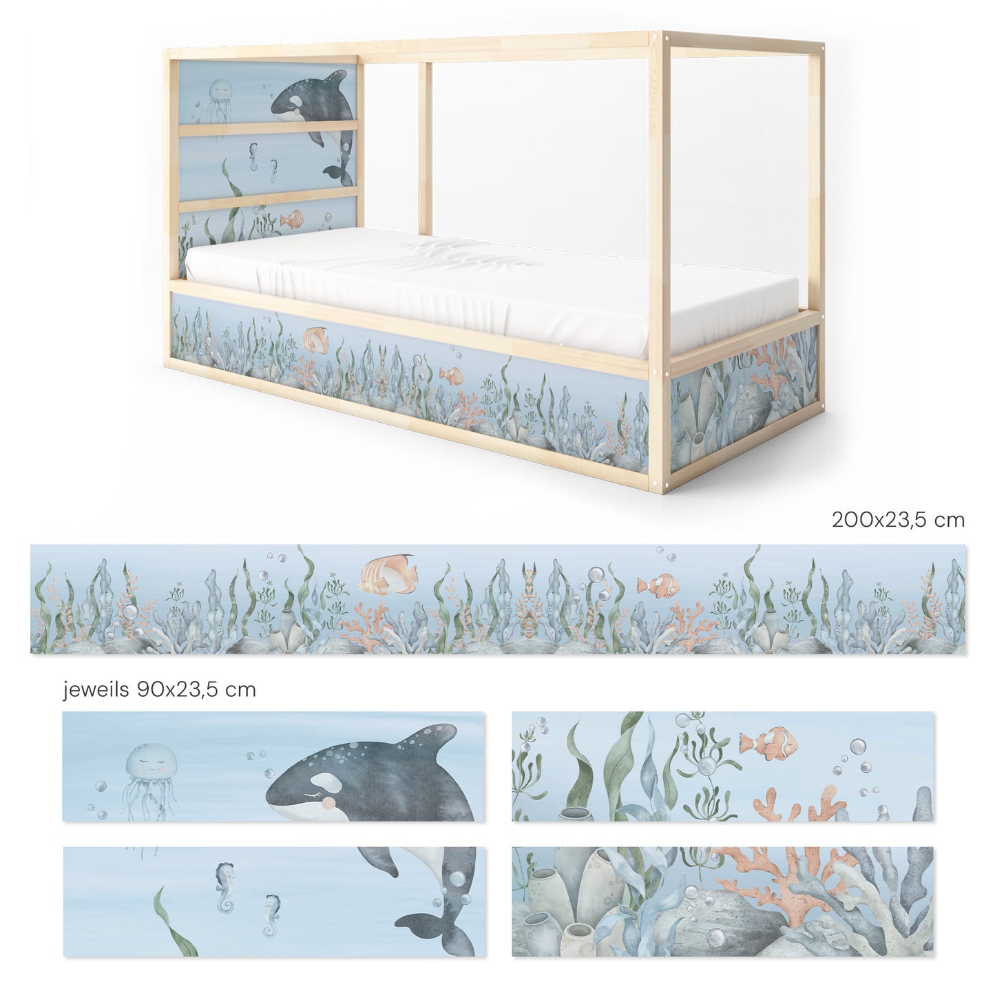 Bettaufkleber Set für IKEA Kura - Meeresboden