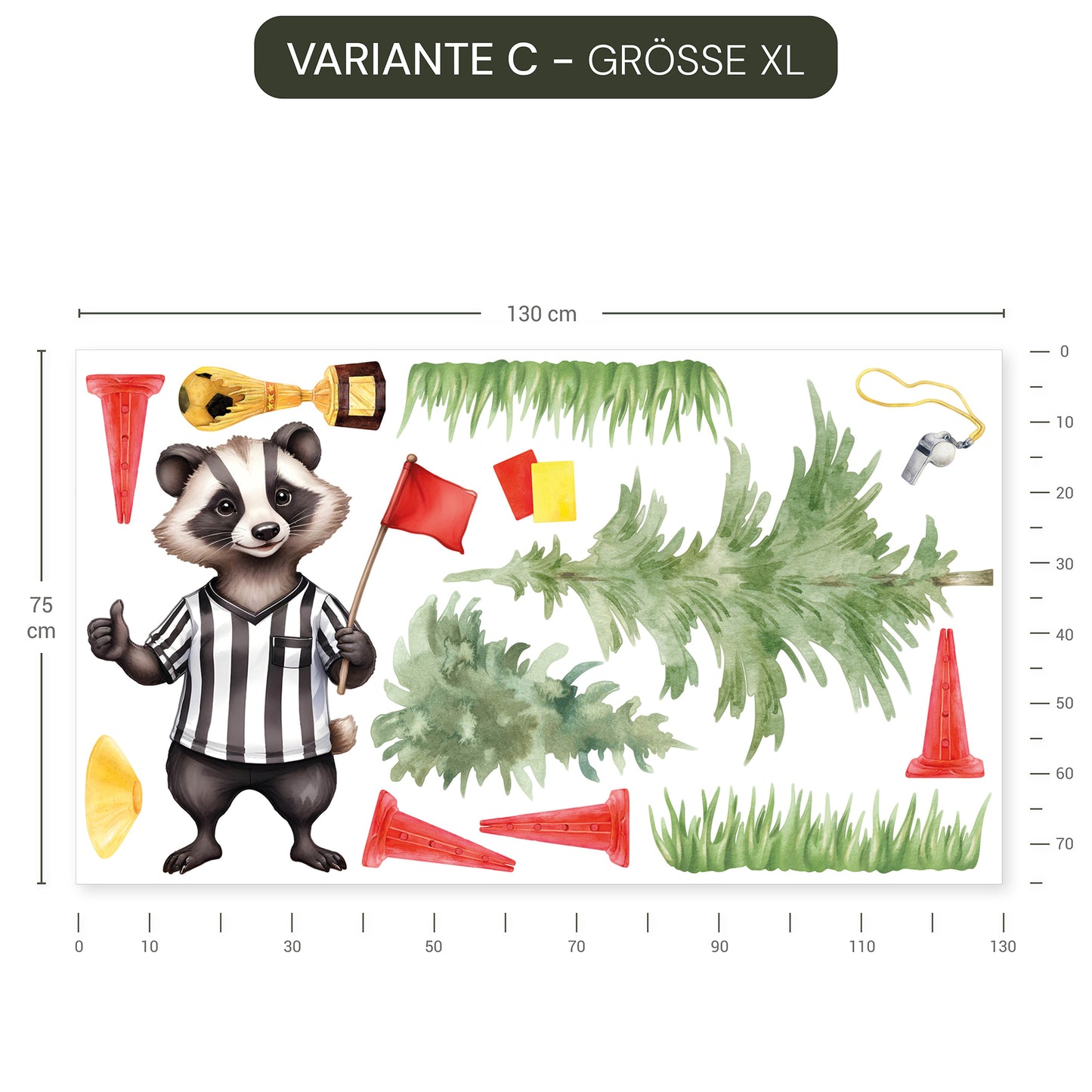 Wandtattoo wiederablösbar ohne weißen Rand Fuchs mit Fußball in Aquarellstil.