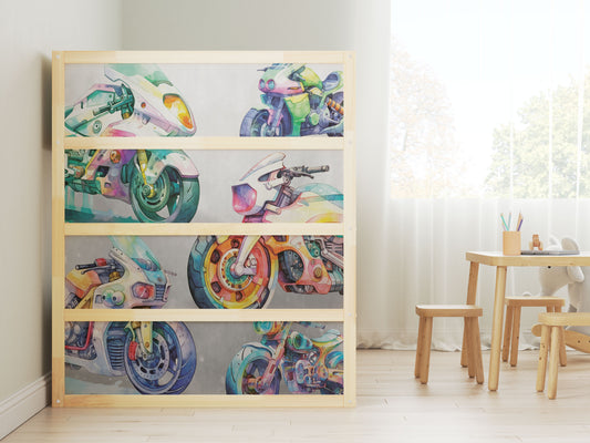 Bettaufkleber Set für IKEA Kura - Motorräder Aquarell