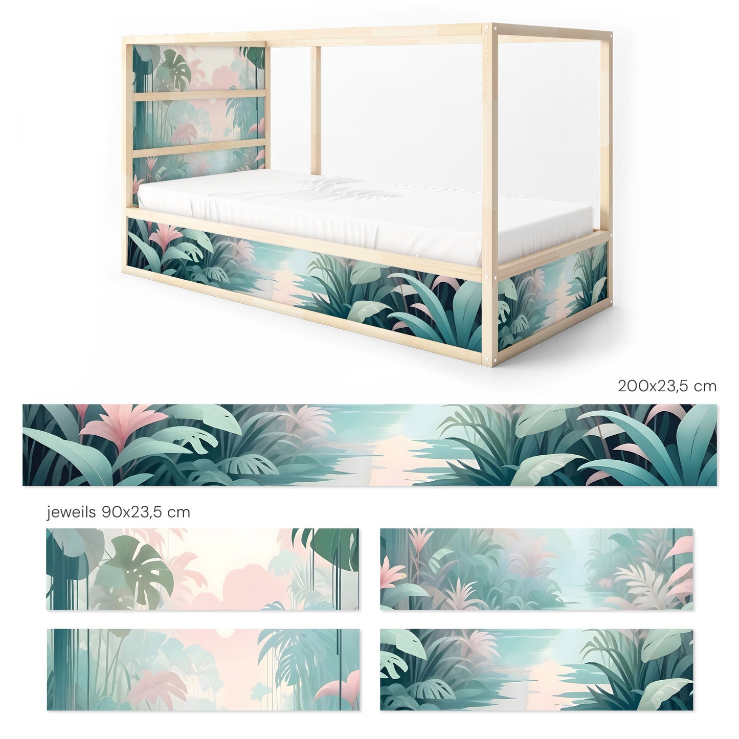Ensemble d'autocollants pour lit IKEA Kura Hack - Jungle Pastel