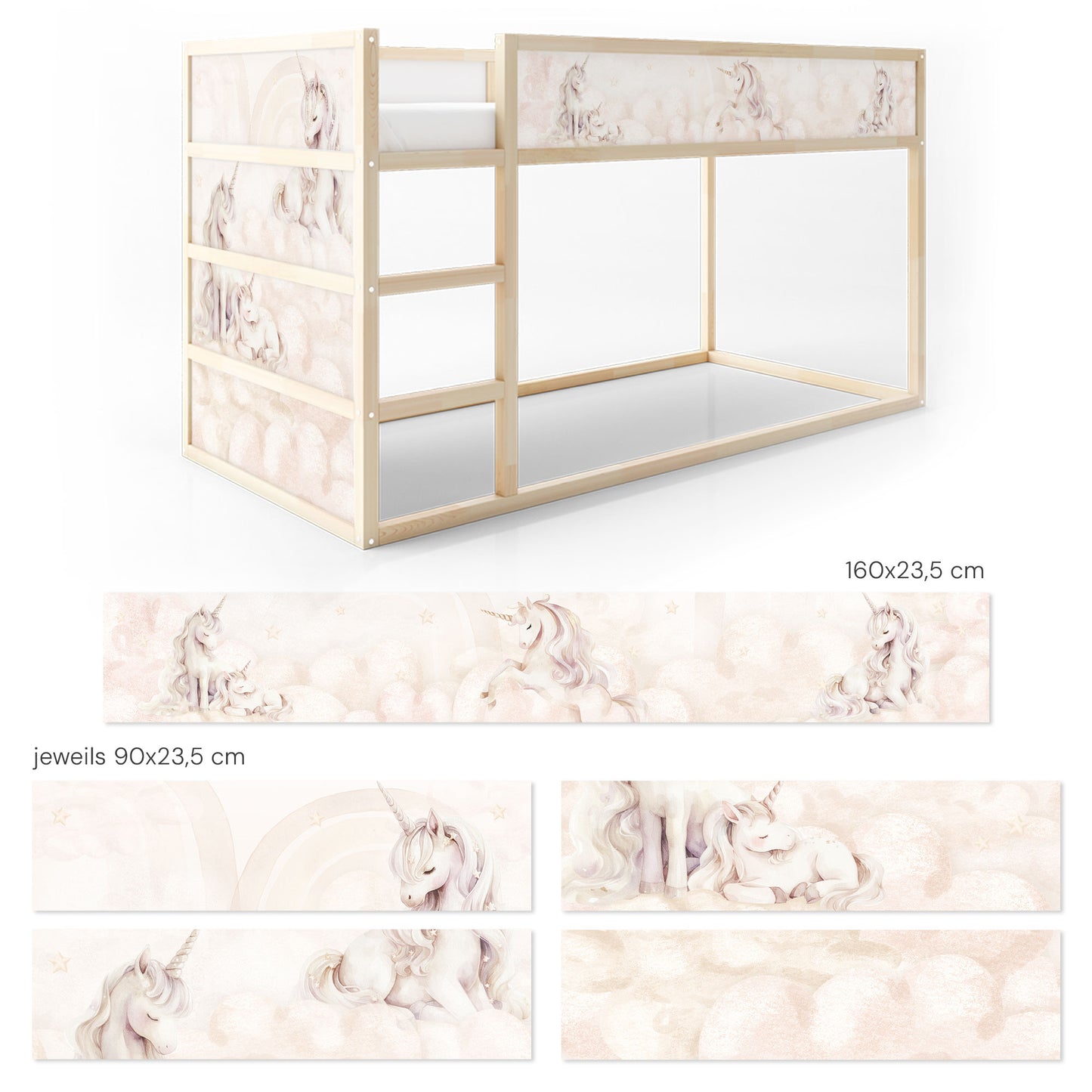 Bed sticker set for IKEA Kura - Dreamy unicorn world