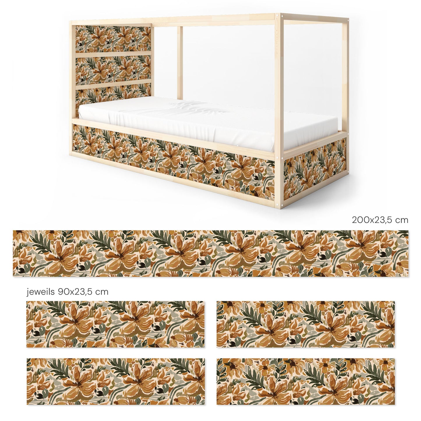 Bettaufkleber Set für IKEA Kura - Vintage Blütenmalerei