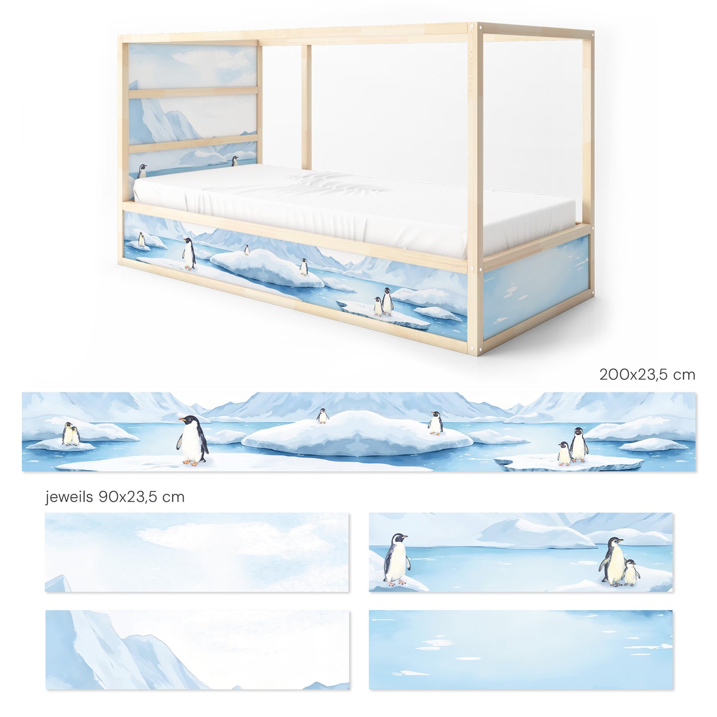 Bettaufkleber Set für IKEA Kura - Pinguine Antarktis Schnee
