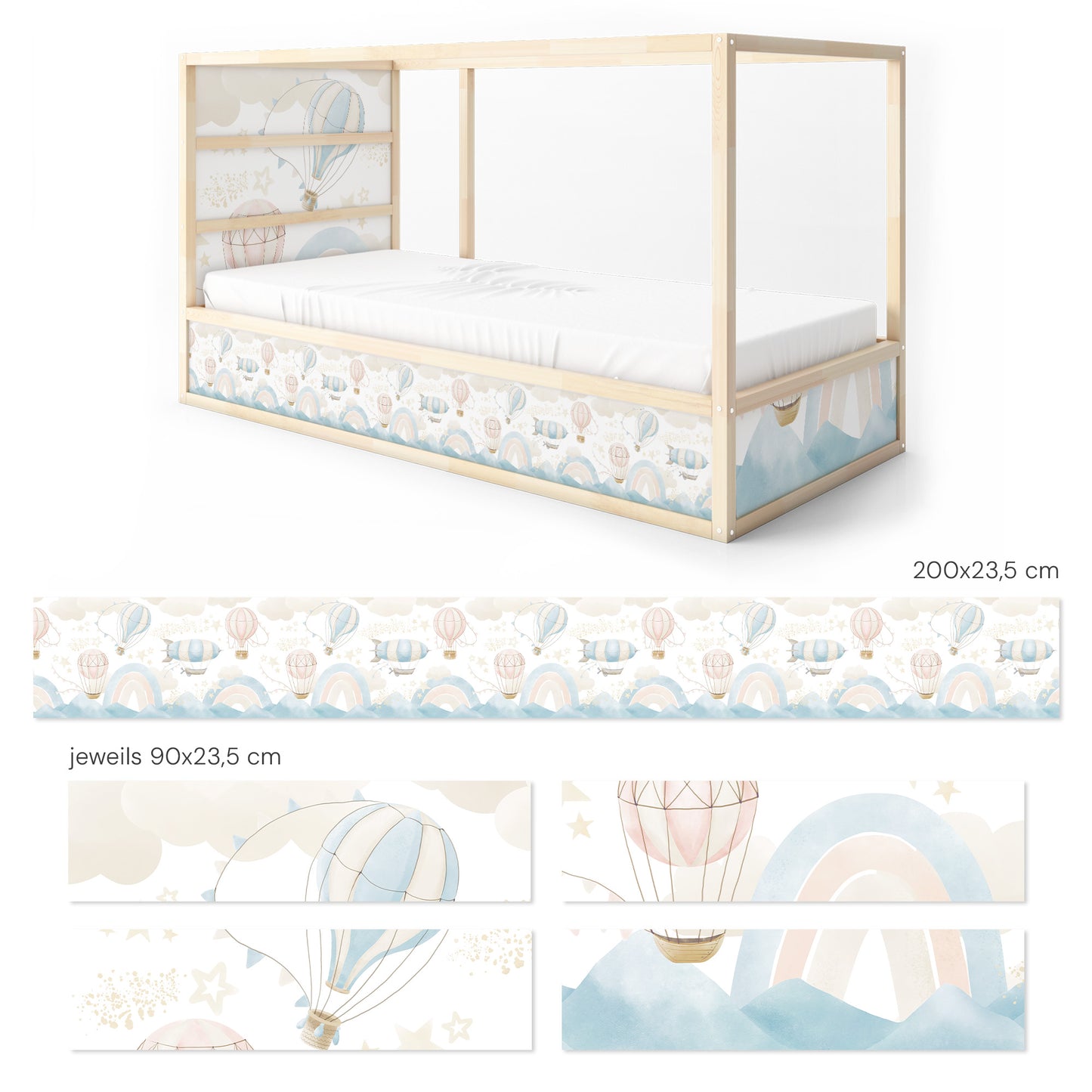 Bettaufkleber Set für IKEA Kura - Pastell Luftfahrt