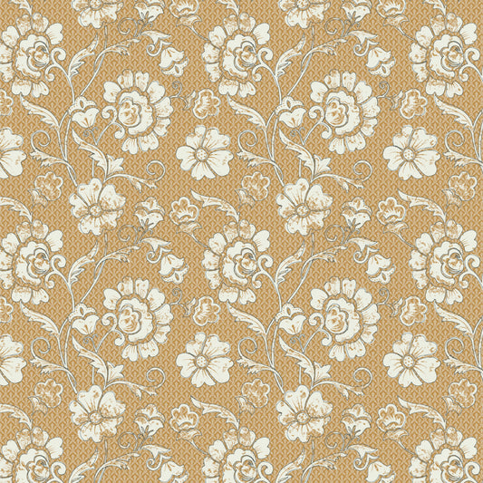 Maßangefertigte Vliestapete mit symmetrischem Boho-Spitzendekor in warmen Beige- und Weißtönen im modernen Küchenflur.