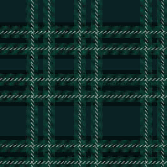 Maßangefertigte Vliestapete mit Retro Karo-Stoffoptik in Grün und Blau, 70er Jahre Stil.