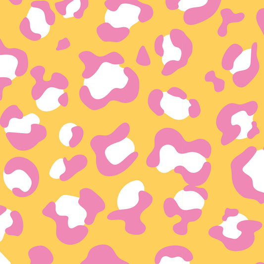 Maßangefertigte Vliestapete mit buntem Leo-Print in Rosa und Orange im Schlafzimmer.