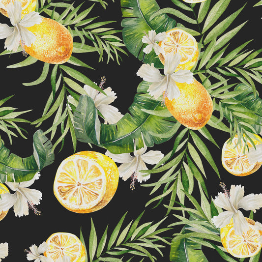 Maßangefertigte Vliestapete mit Limetten- und Blättermuster in modernem Wohnraum.