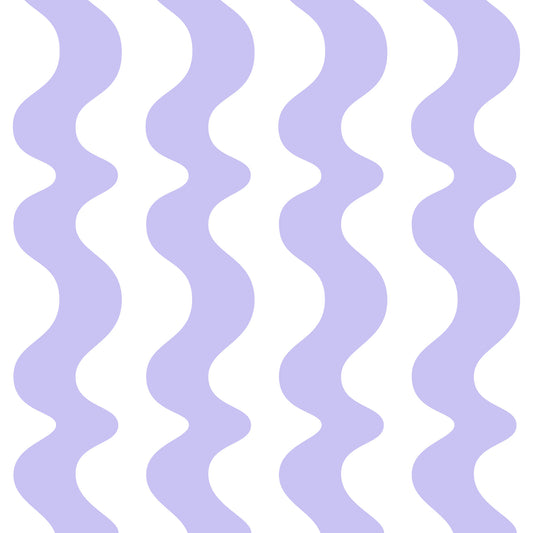 Maßangefertigte Vliestapete mit wellenförmigem lila und weißem Muster im Schlafzimmer.