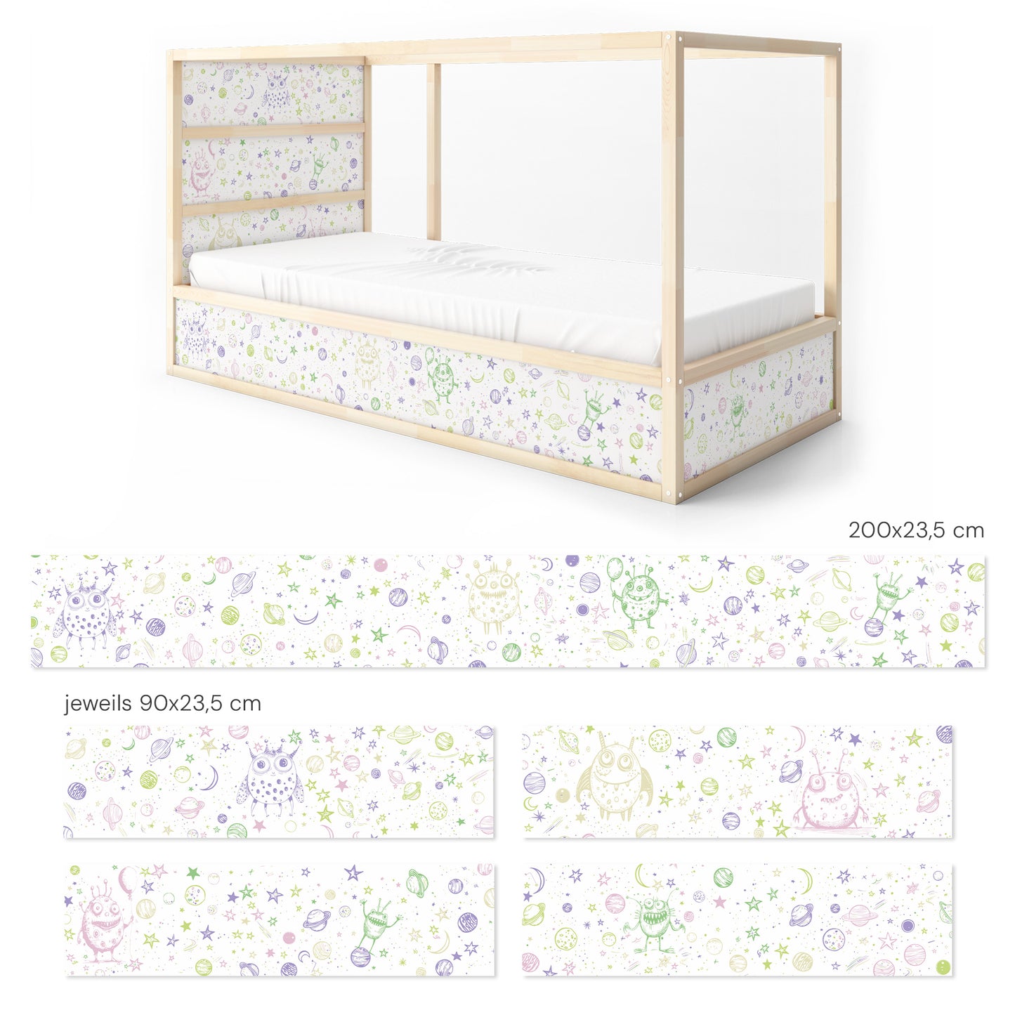 Bettaufkleber Set für IKEA Kura - Doodle Weltraum