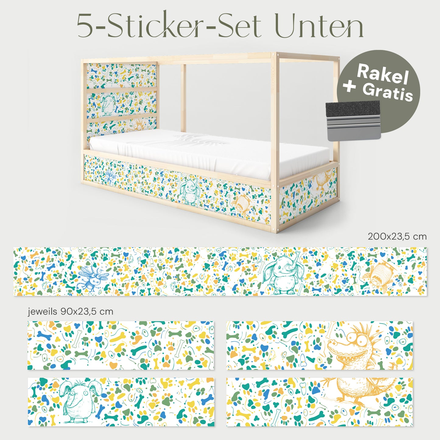 Bettaufkleber Set für IKEA Kura - Doodle Tiere