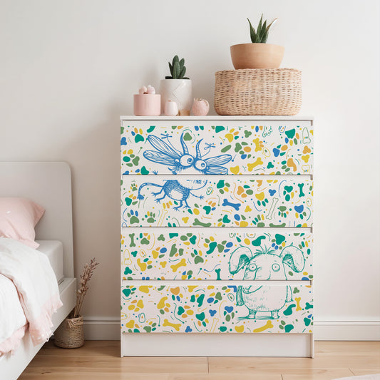 IKEA Malm Möbelfolie Doodle Tiere