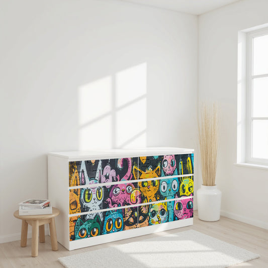 IKEA Malm Möbelfolie Graffiti Katzen