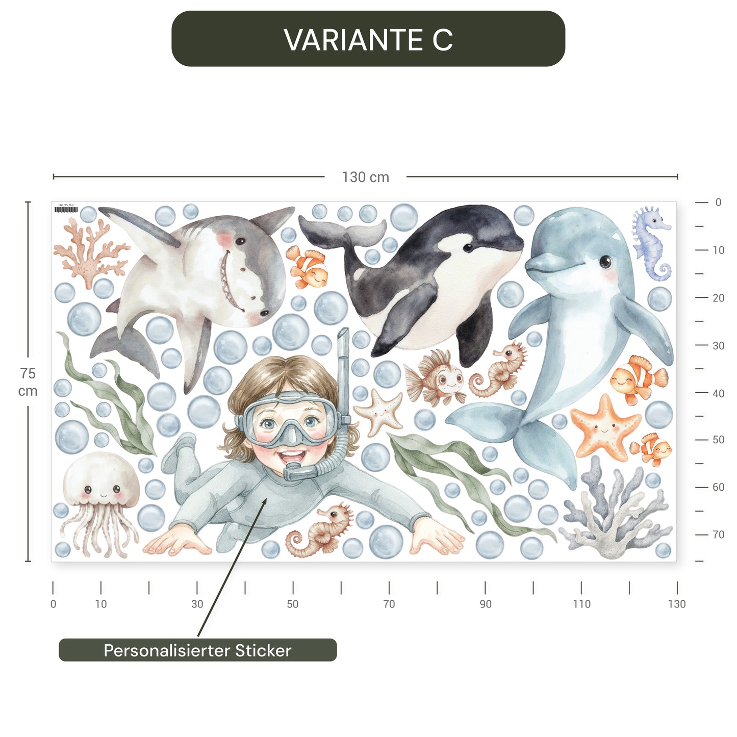 Personalisierte Wandsticker Ocean Friends