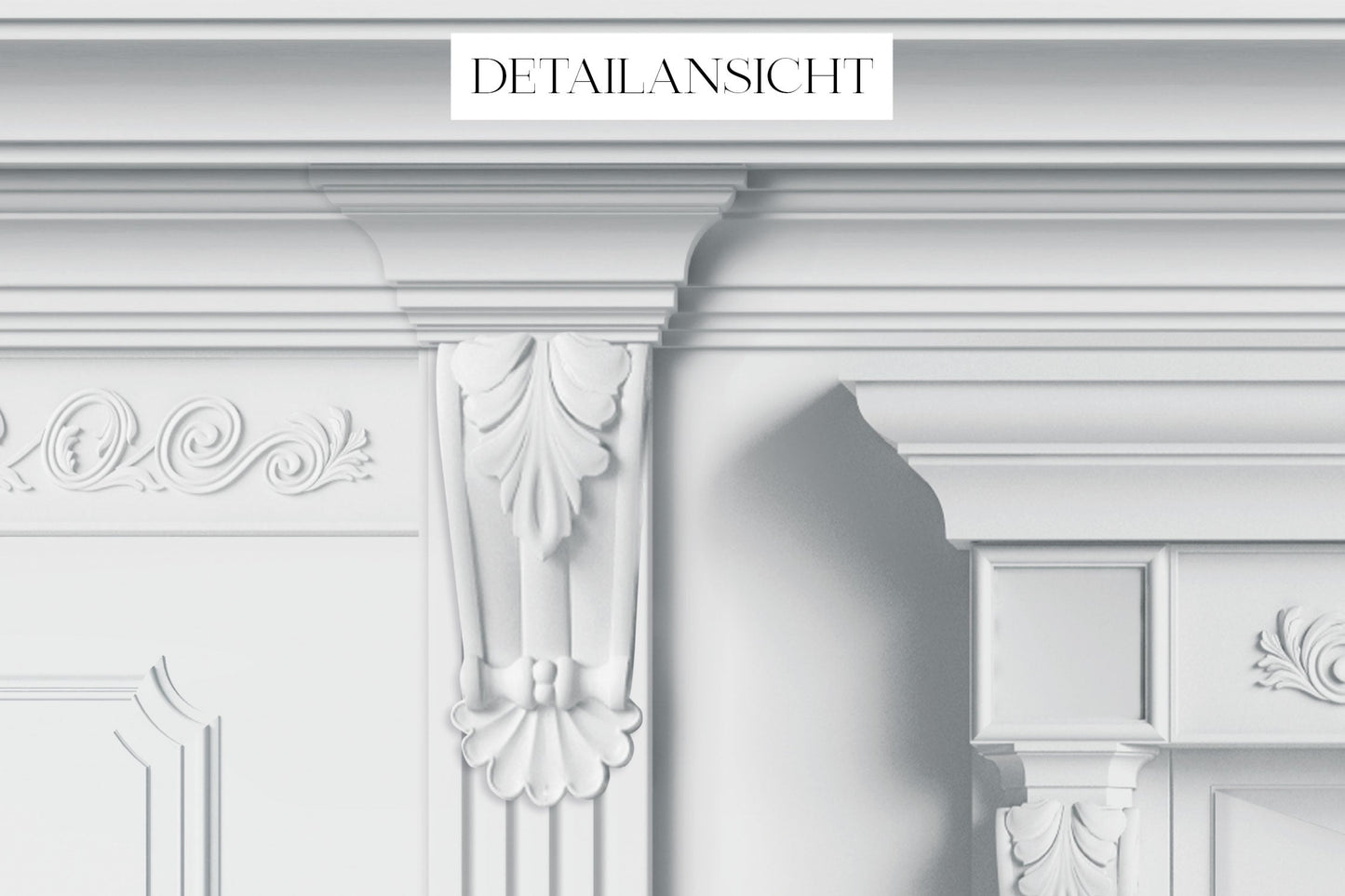 Maßangefertigte Vliestapete mit architektonischem Stuck und vintage Fenstern im Flur.