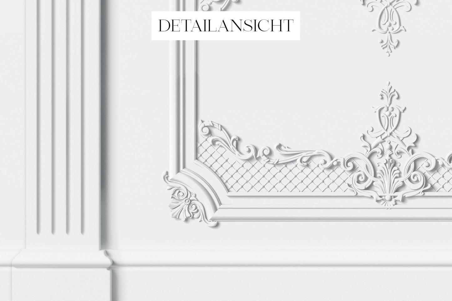 Maßangefertigte Vliestapete mit New York Skyline in elegantem, vintage Wohnzimmer mit Stuck und Fenster.