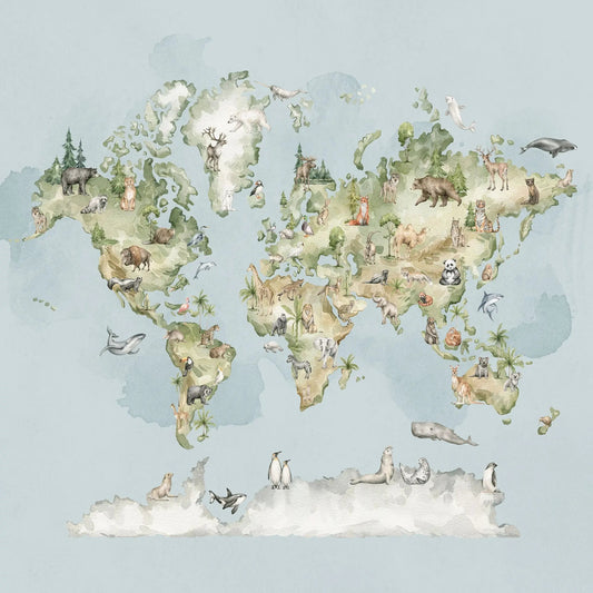 Papier peint pour enfants carte du monde aquarelle