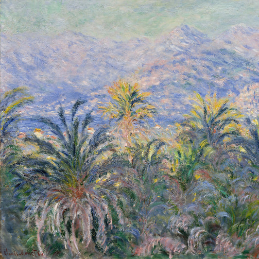 Maßangefertigte Vliestapete mit buntem Aquarell-Palmenmotiv im Stil von Monet.