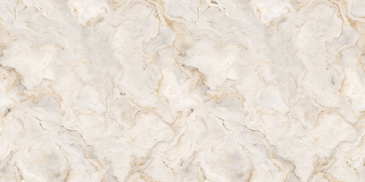 Maßangefertigte Vliestapete mit abstraktem Wolkenmarmor-Muster in Beige- und Cremetönen im Schlafzimmer.