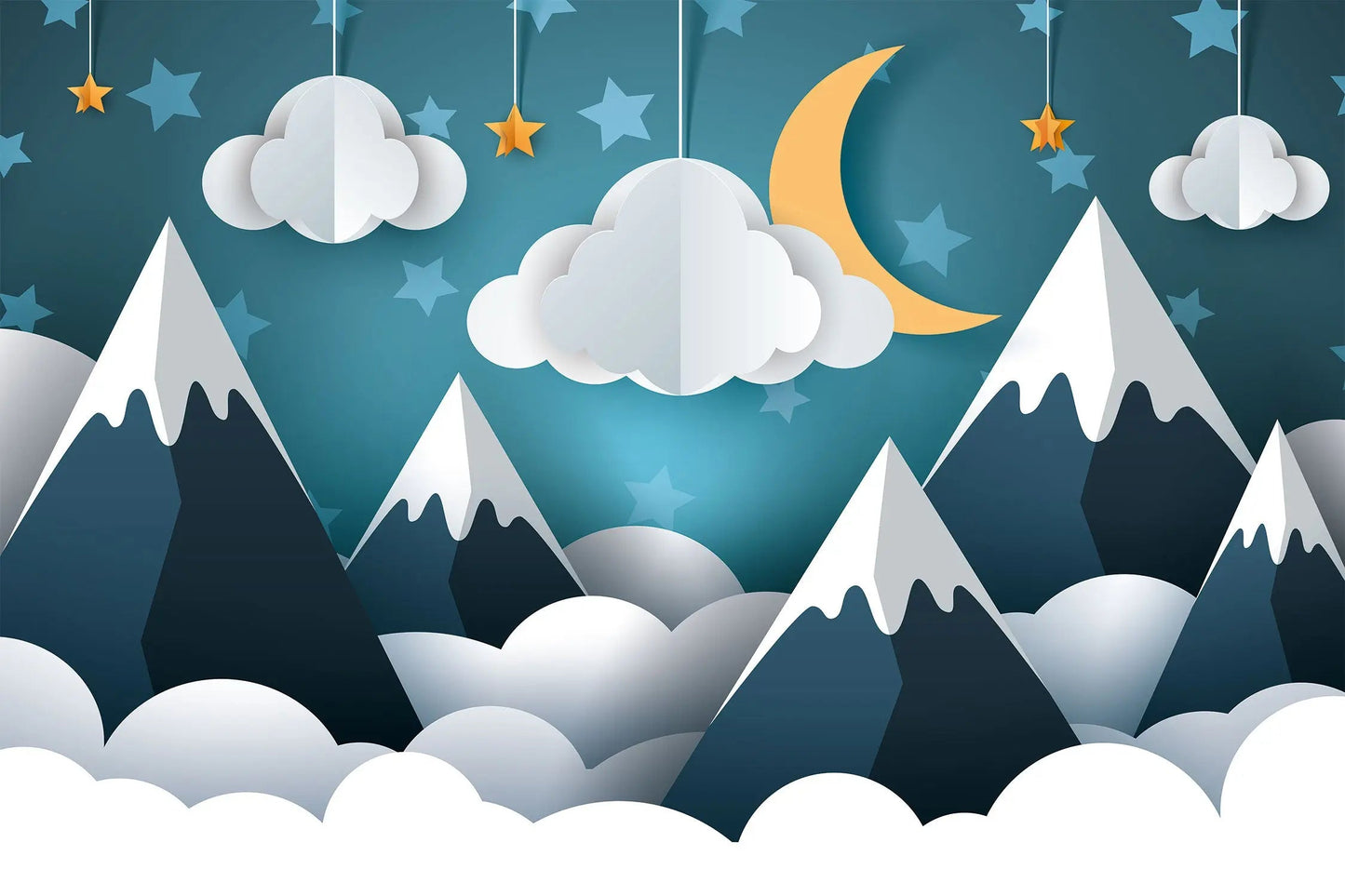 Vliestapete Mustertapete Motivtapete Fototapete Berge 3D blau Himmel Mond Sterne