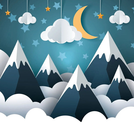 Vliestapete Mustertapete Motivtapete Fototapete Berge 3D blau Himmel Mond Sterne