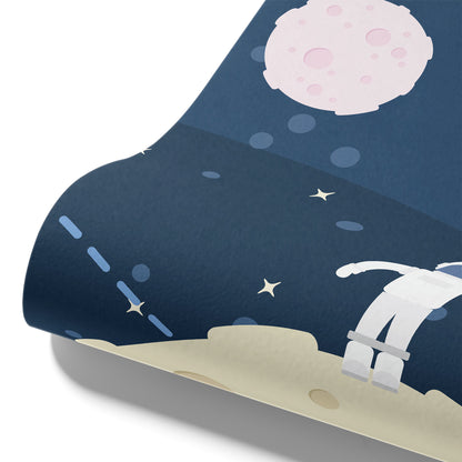 Maßangefertigte Vliestapete mit dunkelblauem Weltraumdesign, Astronaut auf Mond, Rakete, Sterne und Planeten, glatt und.