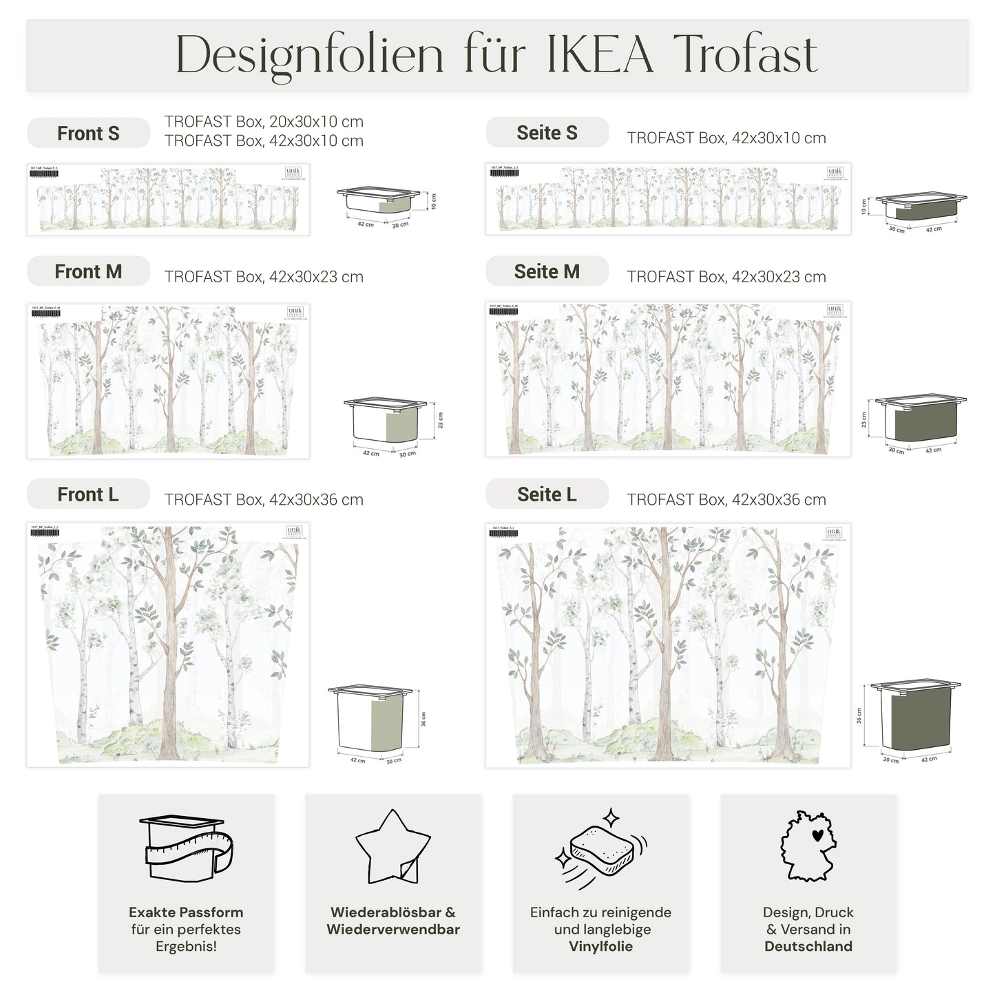 Möbelfolie für IKEA Trofast - Birkenwald Aquarell