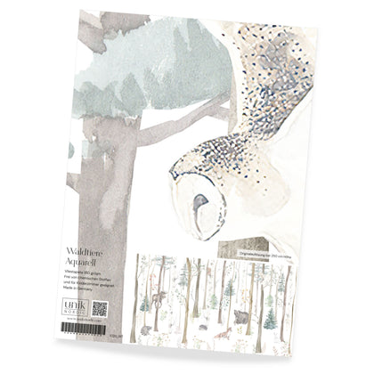 Muster Kinder­tapete Wald­tiere Aquarell