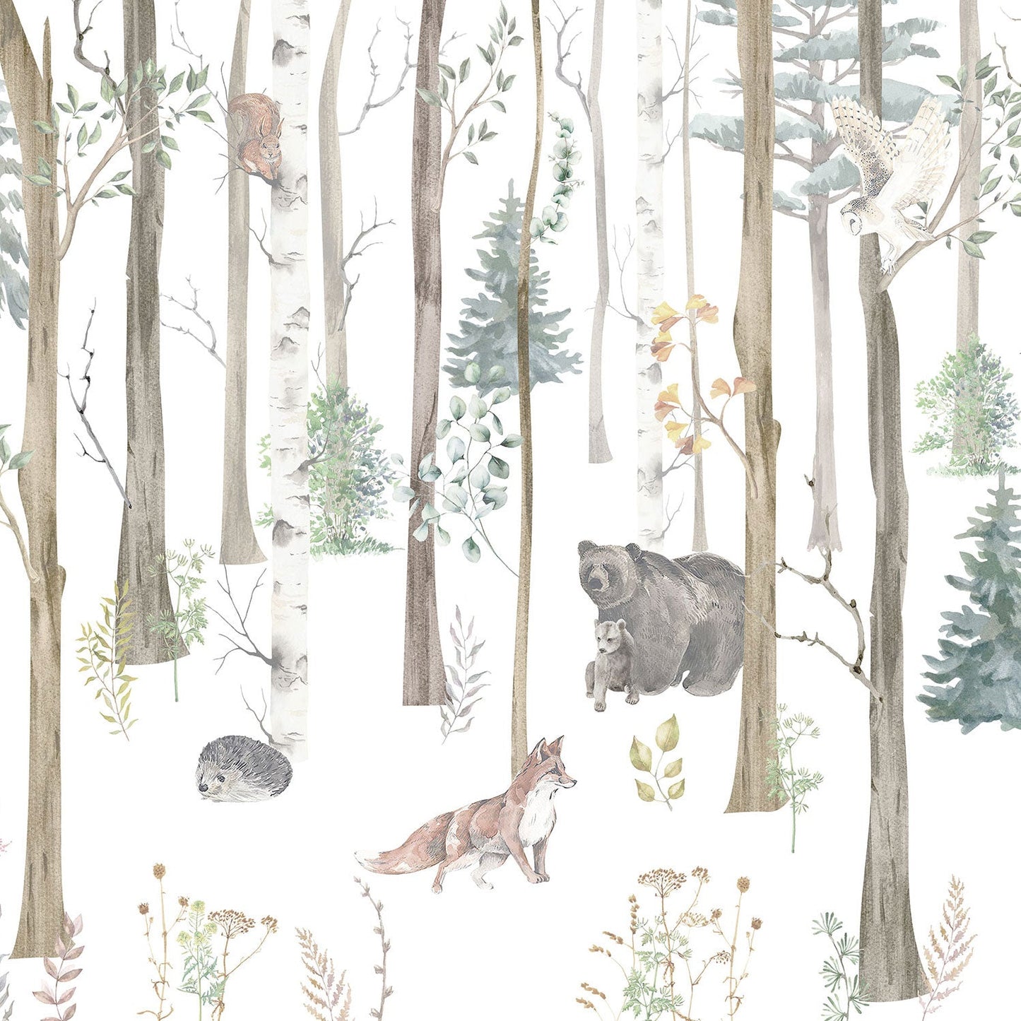 Children's Wallpaper Forest Animals Watercolor