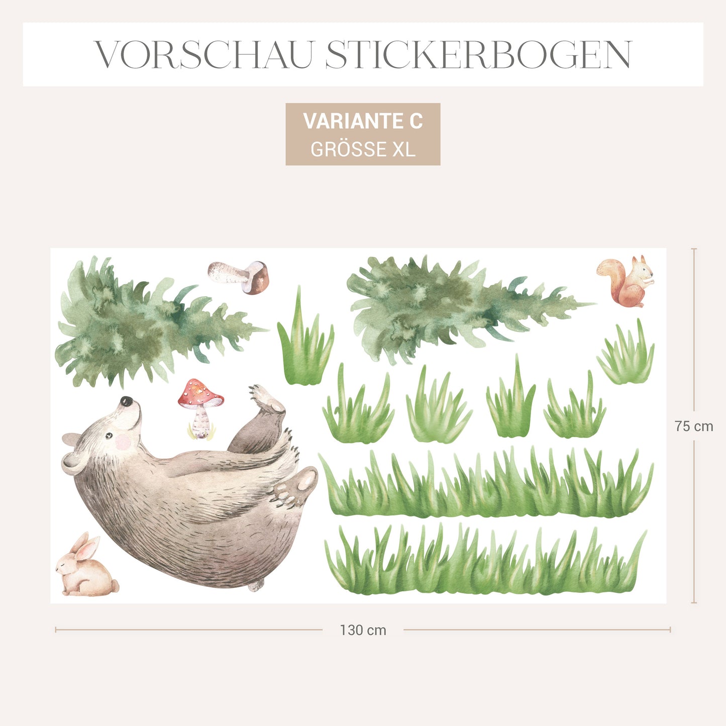 Kreativset Waldtiere Landschaft - Tapete & 3 Stickerbögen