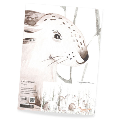 Muster Kinder­tapete Herbst­wald Tiere